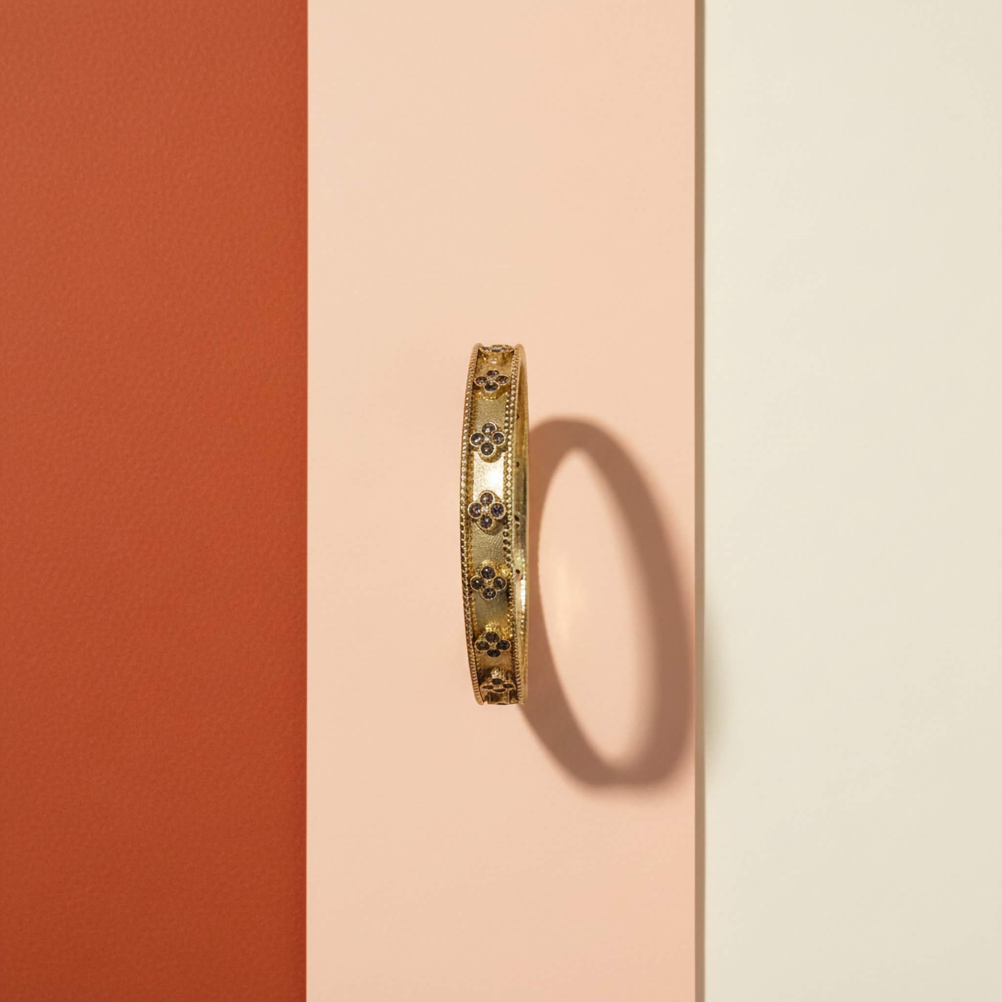 Floral Majesty Gold Bangle | 18K Gold Plated Etched Floral Bracelet