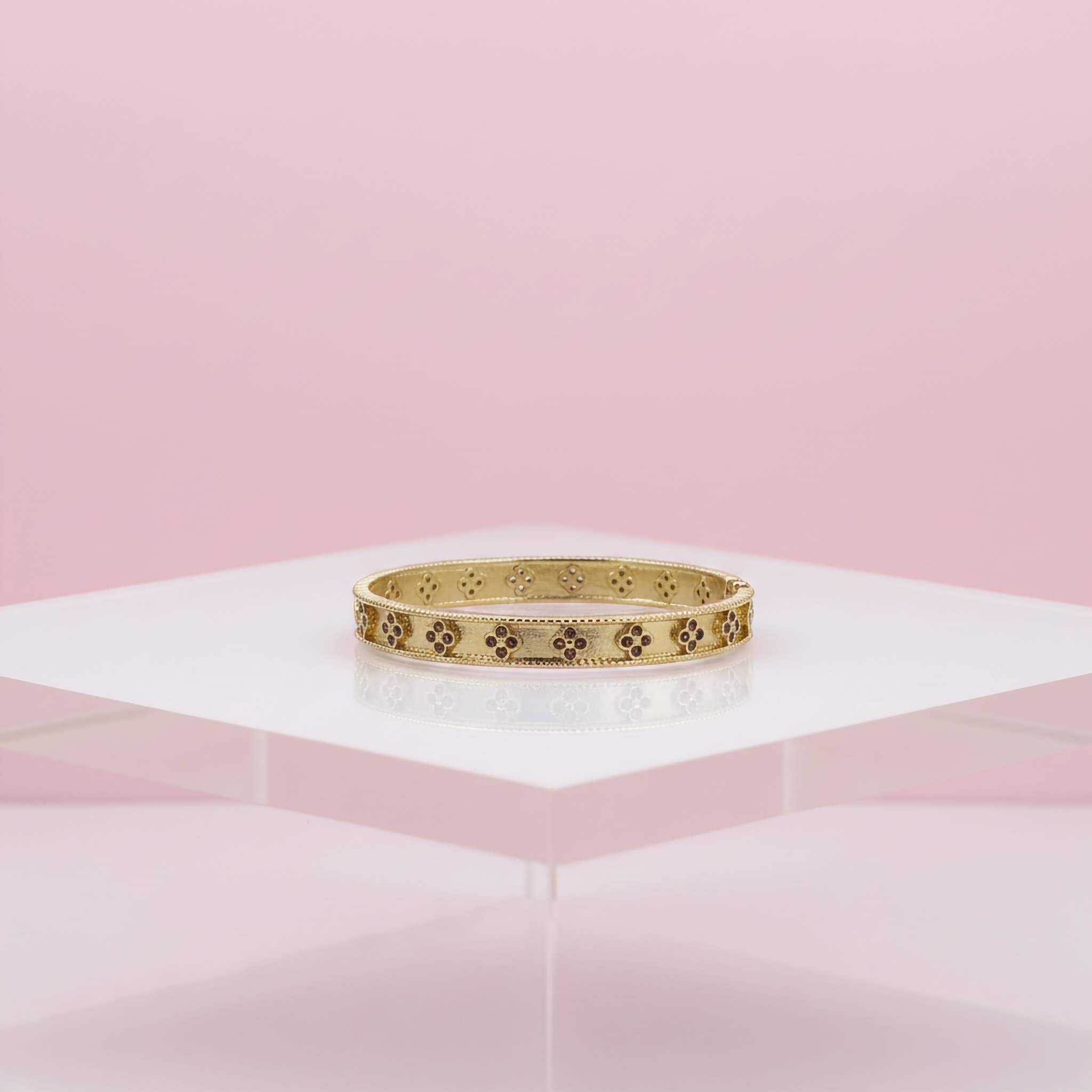 Floral Majesty Gold Bangle | 18K Gold Plated Etched Floral Bracelet