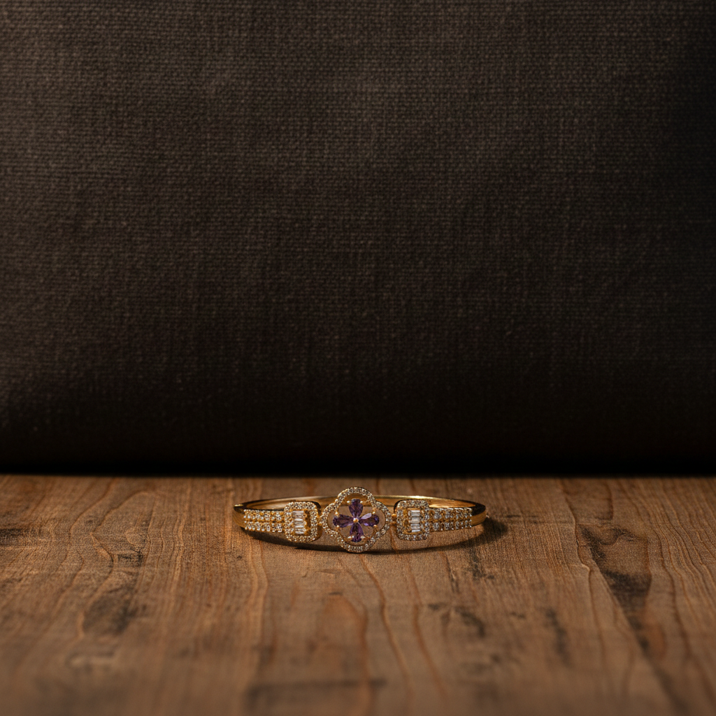 Amethyst Bloom Gold Bangle | Floral Crystal Luxury Bracelet