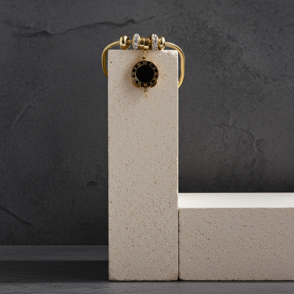 Black and Gold Charm Bracelet| Elegant 18K Gold Plated Jewelry