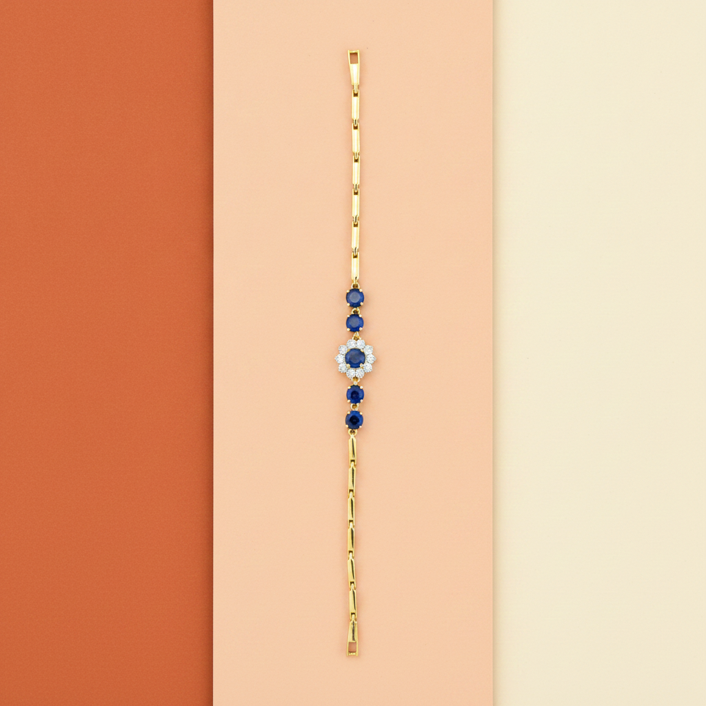 Sapphire Bloom Bracelet | Blue Crystal Floral Gold Bracelet