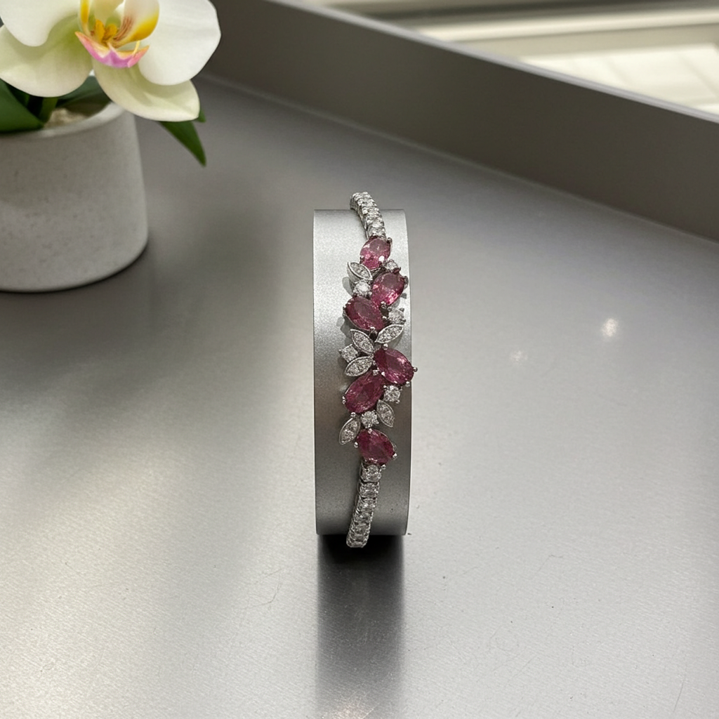 Silver and Ruby Stone Bracelet | Elegant 18K Gold Plated Jewelry