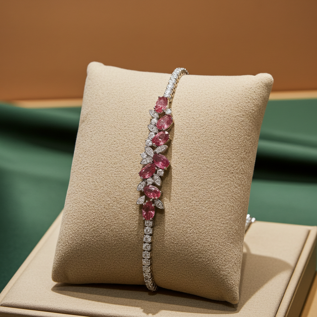 Silver and Ruby Stone Bracelet | Elegant 18K Gold Plated Jewelry