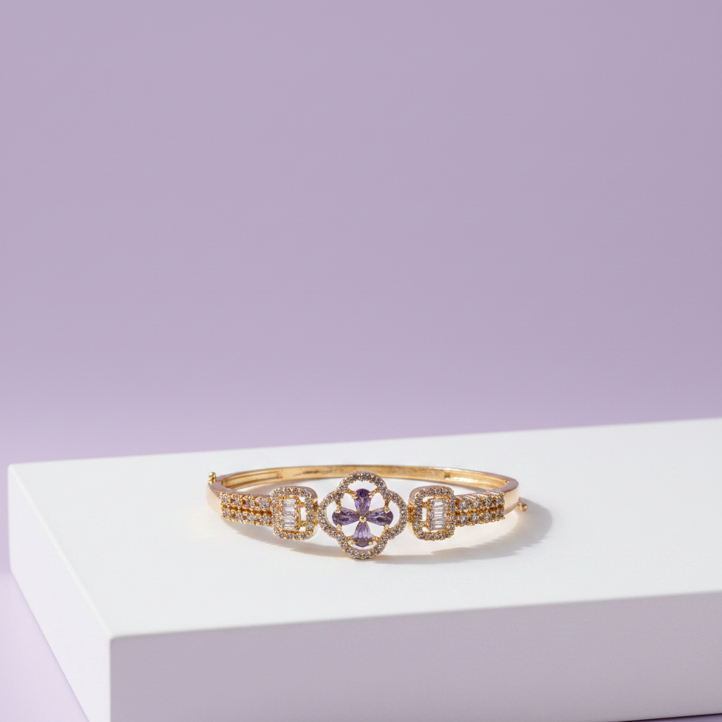 Amethyst Bloom Gold Bangle | Floral Crystal Luxury Bracelet