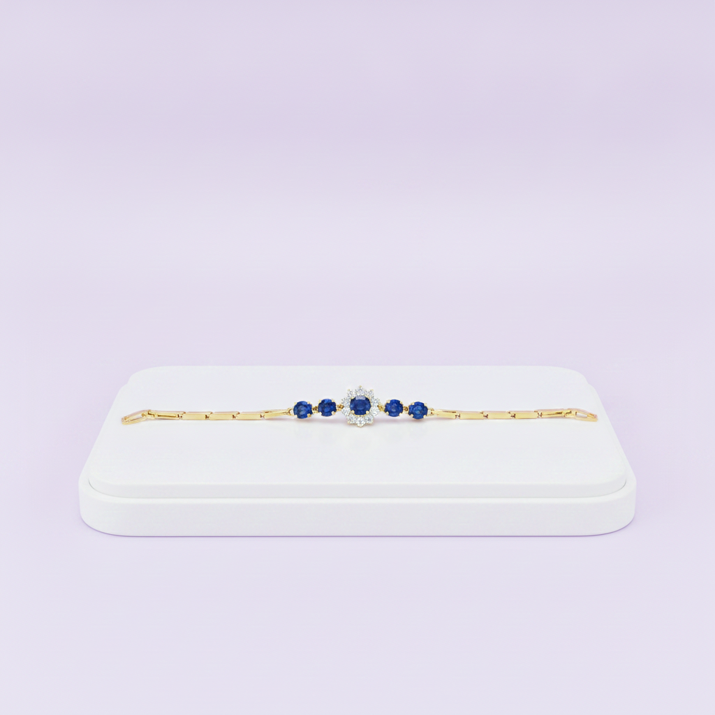 Sapphire Bloom Bracelet | Blue Crystal Floral Gold Bracelet