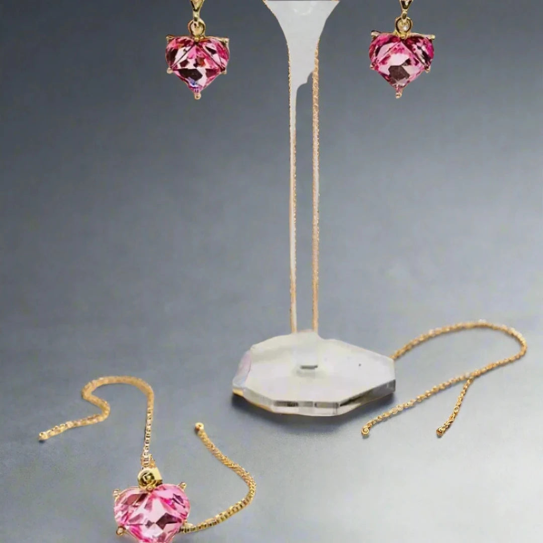 Handcrafted jewelry set, Necklace with heart shape pendant and  Earrings