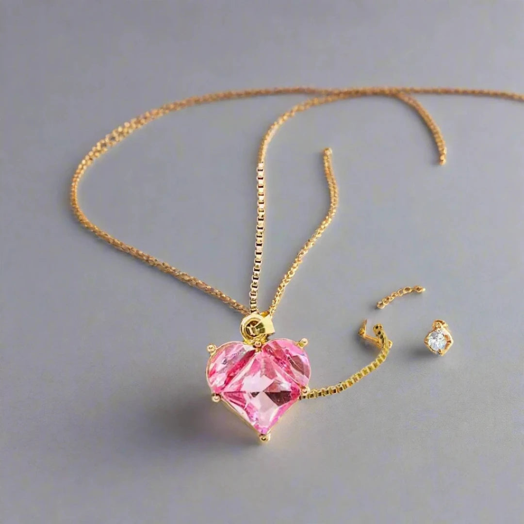 Handcrafted jewelry set, Necklace with heart shape pendant and  Earrings