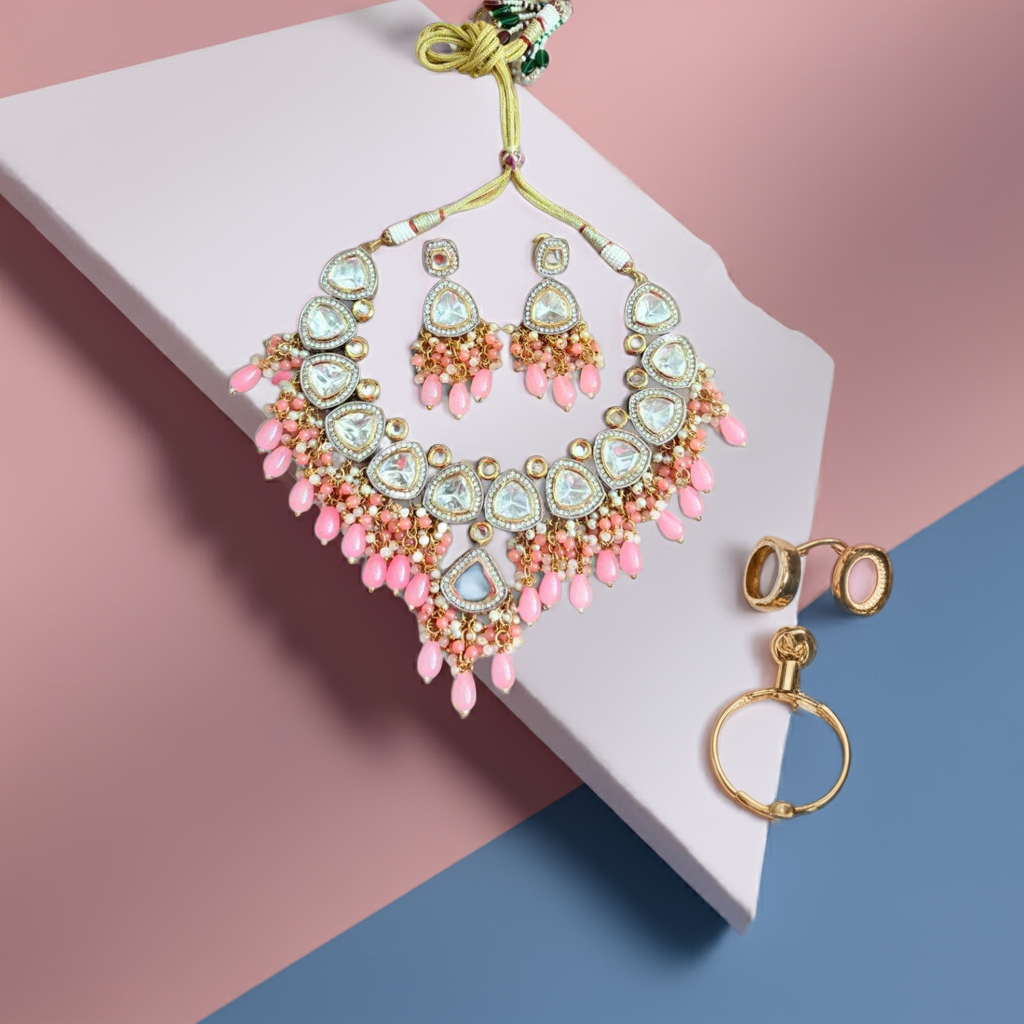 Video of pink kundan set