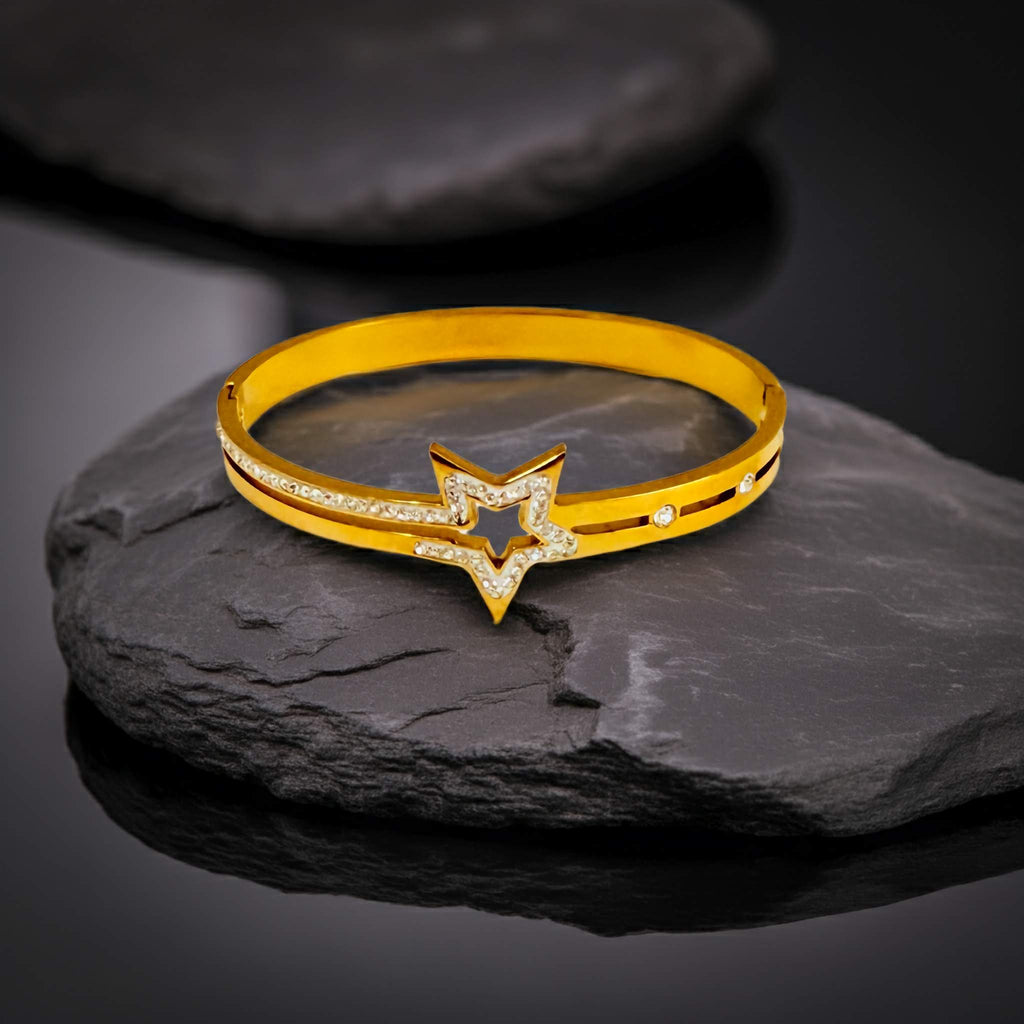 18K Gold Plated Star Charm Bangle with Zirconia Crystals video