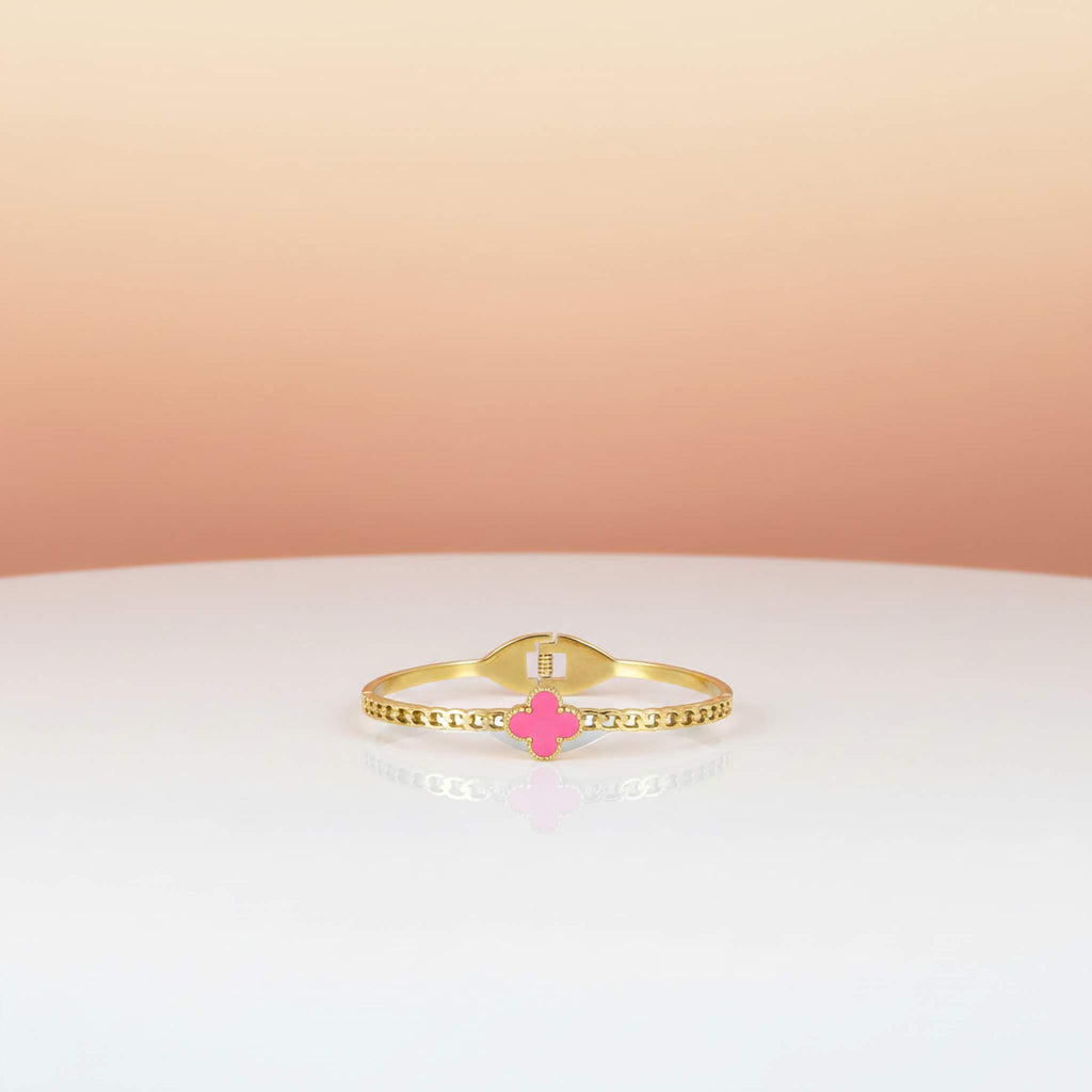 Rosé Fortune Bangle | 18K Gold Plated Pink Clover Bracelet